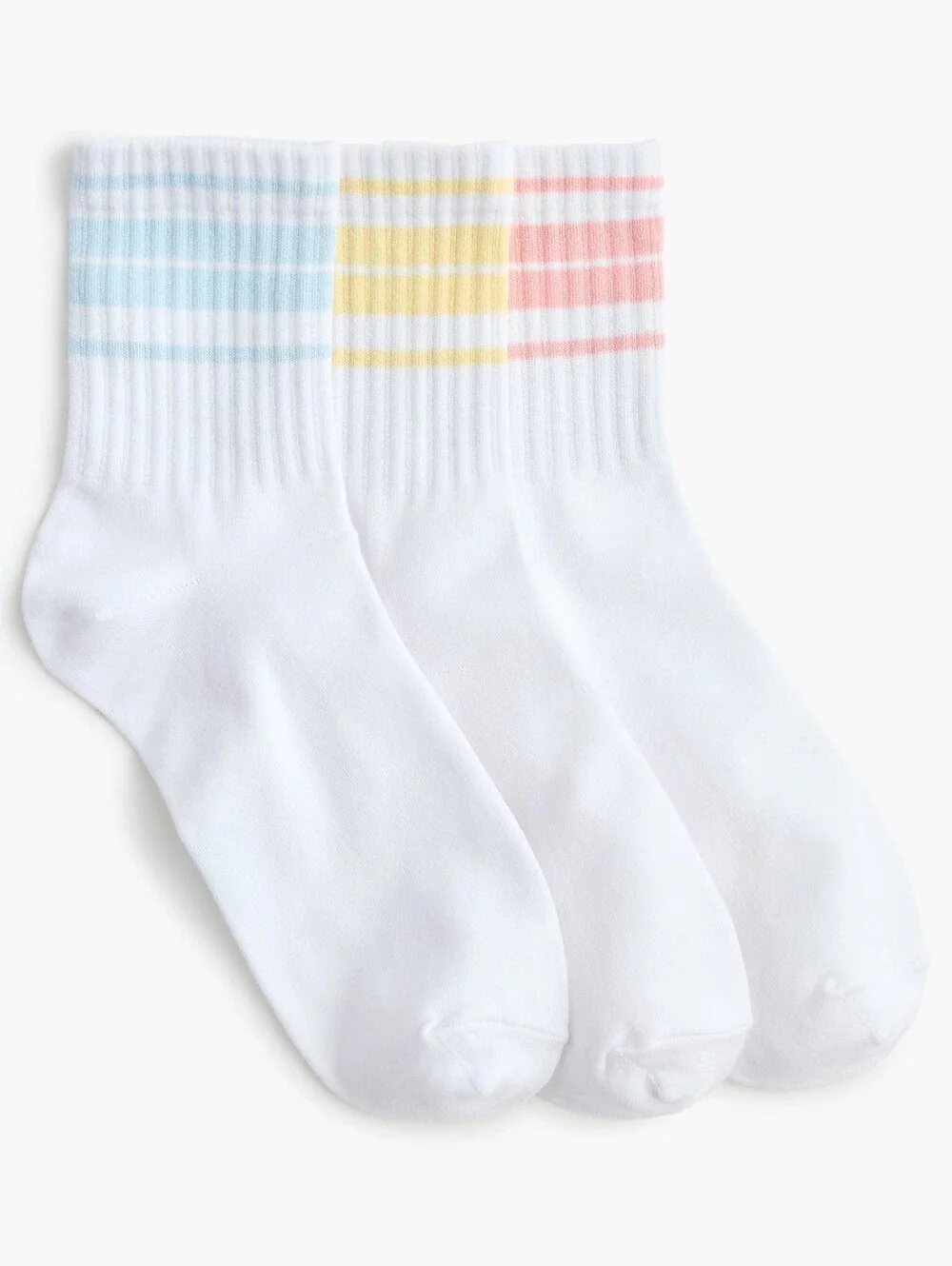 NWT J. Crew Women's 3 Pack Striped Crew Socks Pink Yellow Blue One Size
